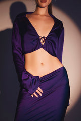 Lavender Grape Satin Cropped Tie Front Top