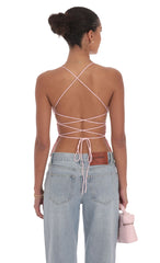 Open Back Sequin Floral Top in Pink