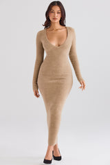 Lucille Camel Fuzzy Maxi Dress - SALE