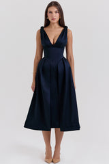 Paloma Midnight Twist Strap Satin Midi Dress - SALE