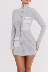 Mistress Rocks Grey Marl Rib Knit Mini Dress - SALE