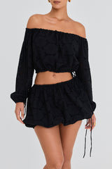 Mistress Rocks Black Broderie Cotton Off Shoulder Top - SALE