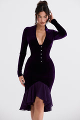 Dahna Dark Purple Velvet Corset Dress