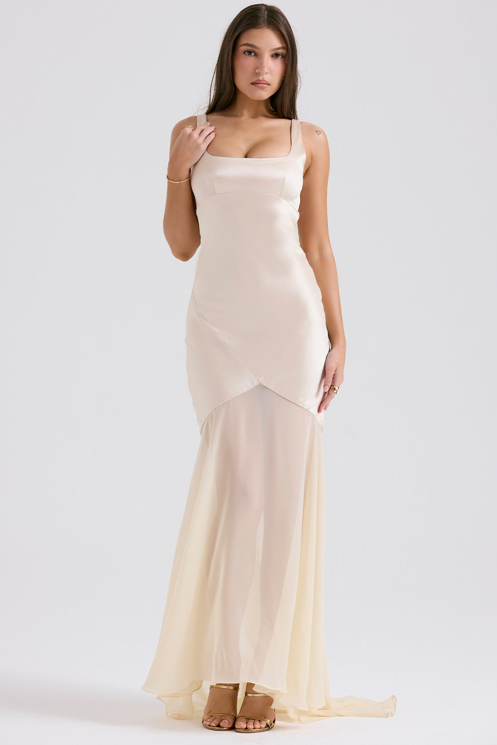 Vittoria Champagne Chiffon Floor Length Gown