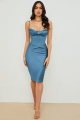 Myrna Aegean Blue Corset Midi Dress