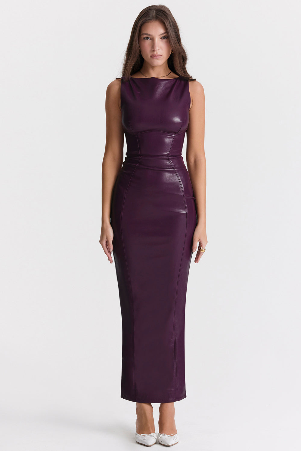Sahara Merlot Vegan Leather Maxi Dress