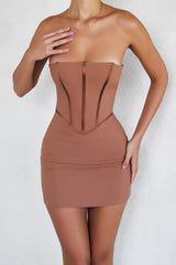 Mistress Rocks Walnut Strapless Corset Mini Dress - SALE