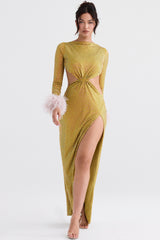 Gina Chartreuse Crystallised Maxi Dress
