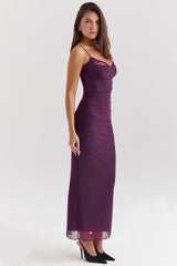 Nalini Grape Mesh Corset Maxi Dress