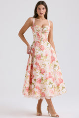 Rosalee Pink Peony Print Cotton Bustier Sundress