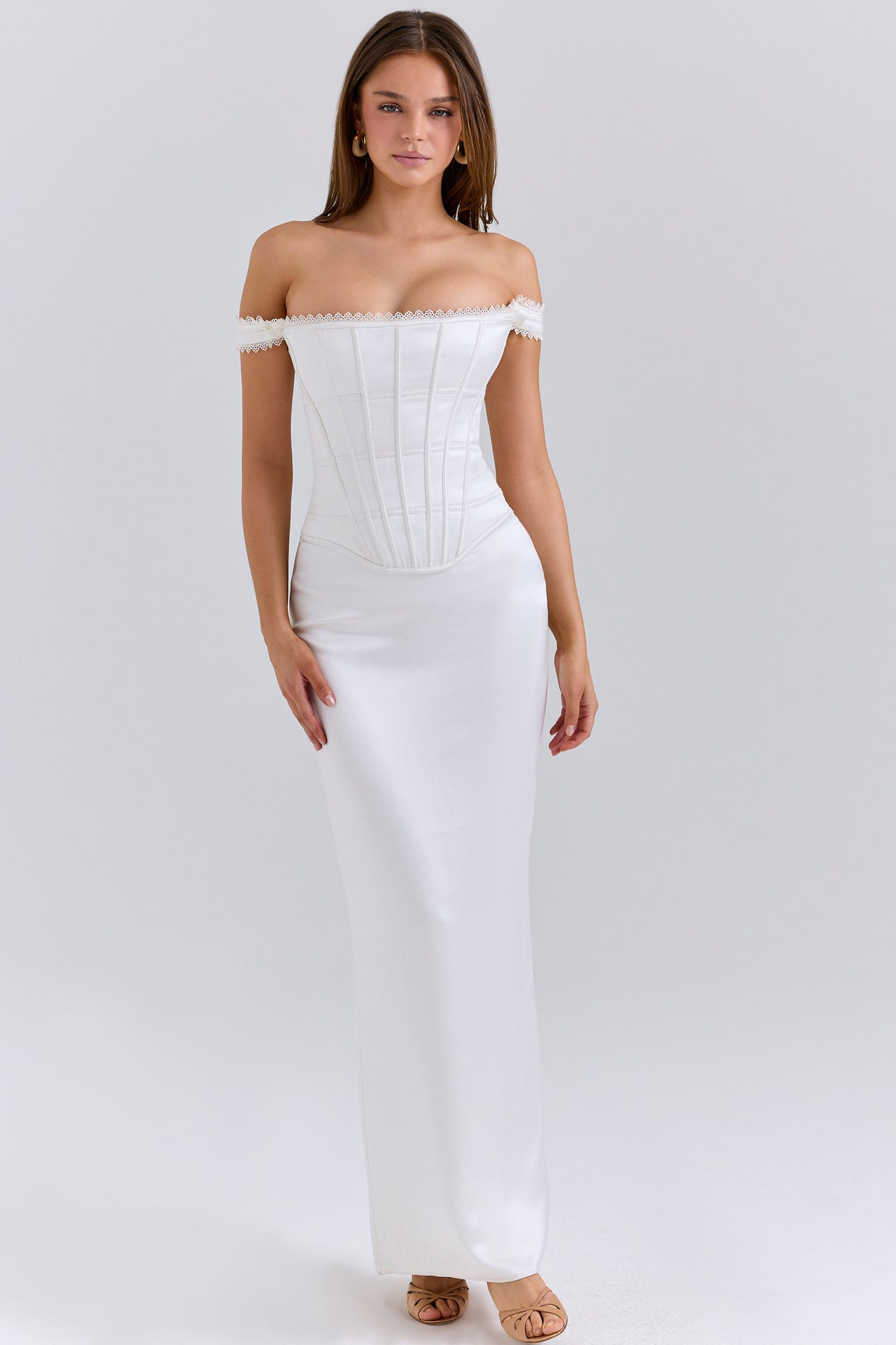 Isis Ivory Satin Corset Maxi Dress