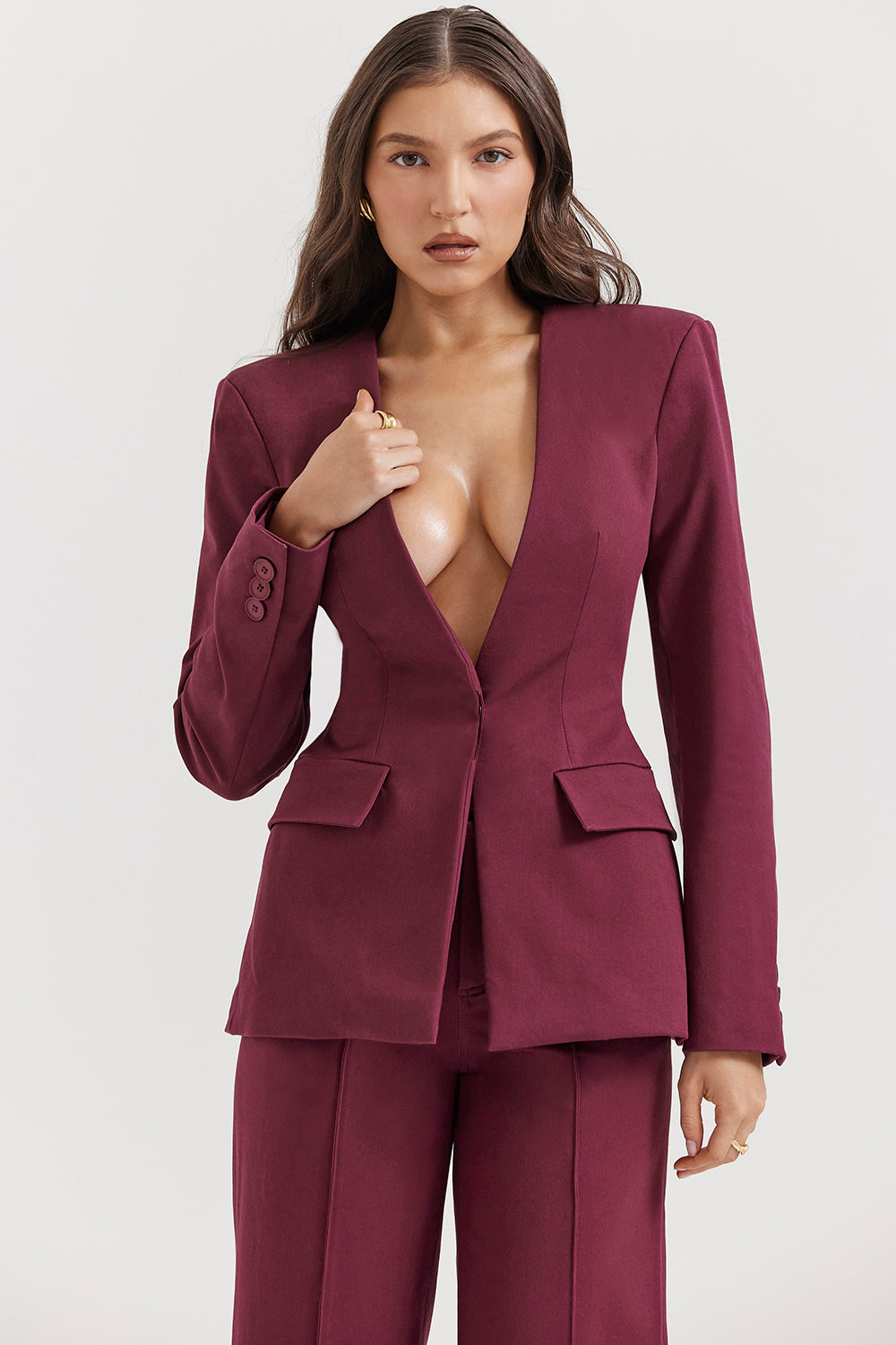 Theodora Wine Deep V Blazer