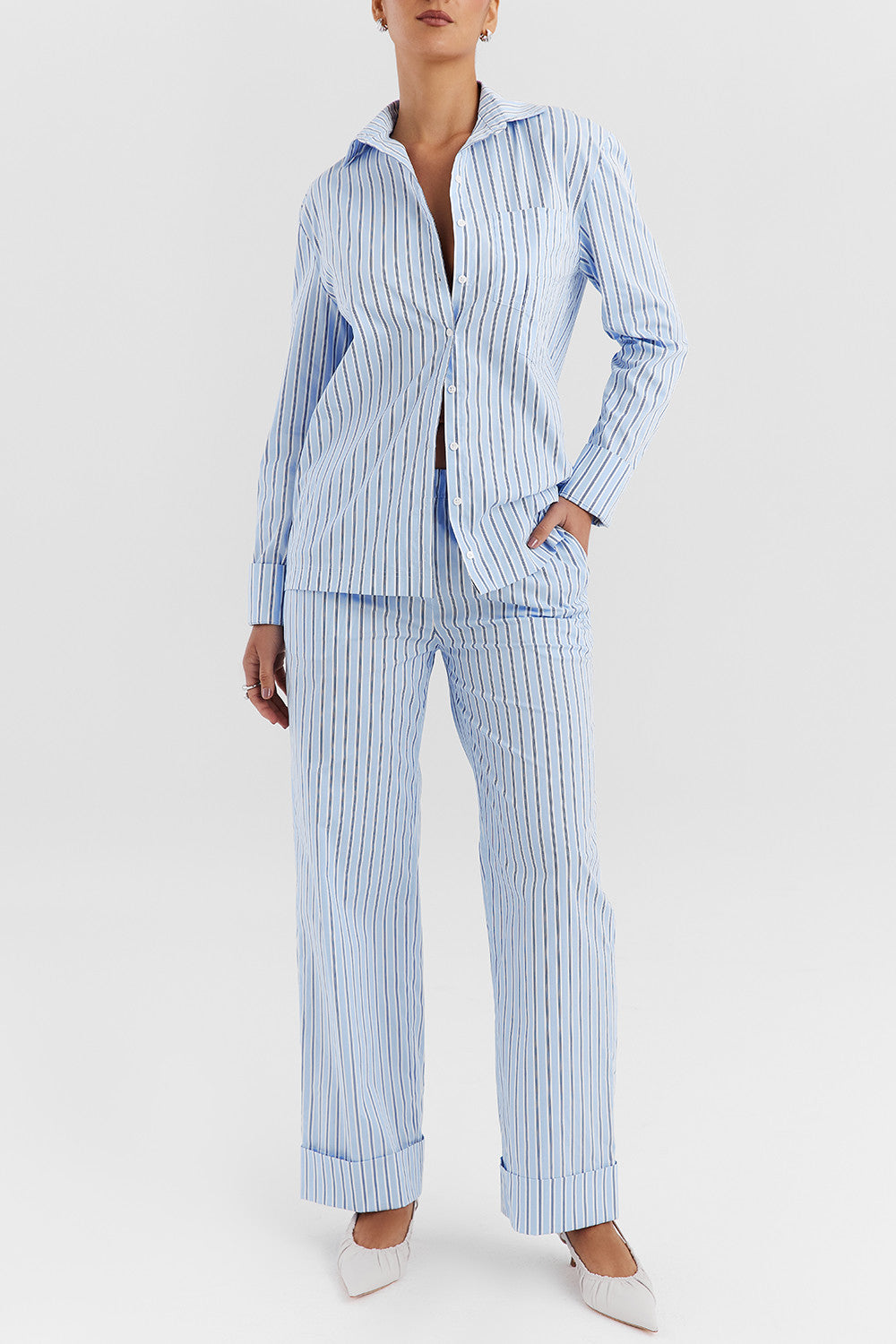 Mistress Rocks Blue Striped Baggy Trousers - SALE