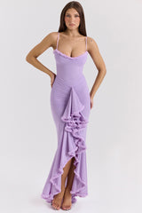 Gabbi Orchid Mesh Ruffled Front Gown