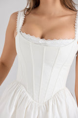 Ami White Stretch Cotton Corset Mini Dress