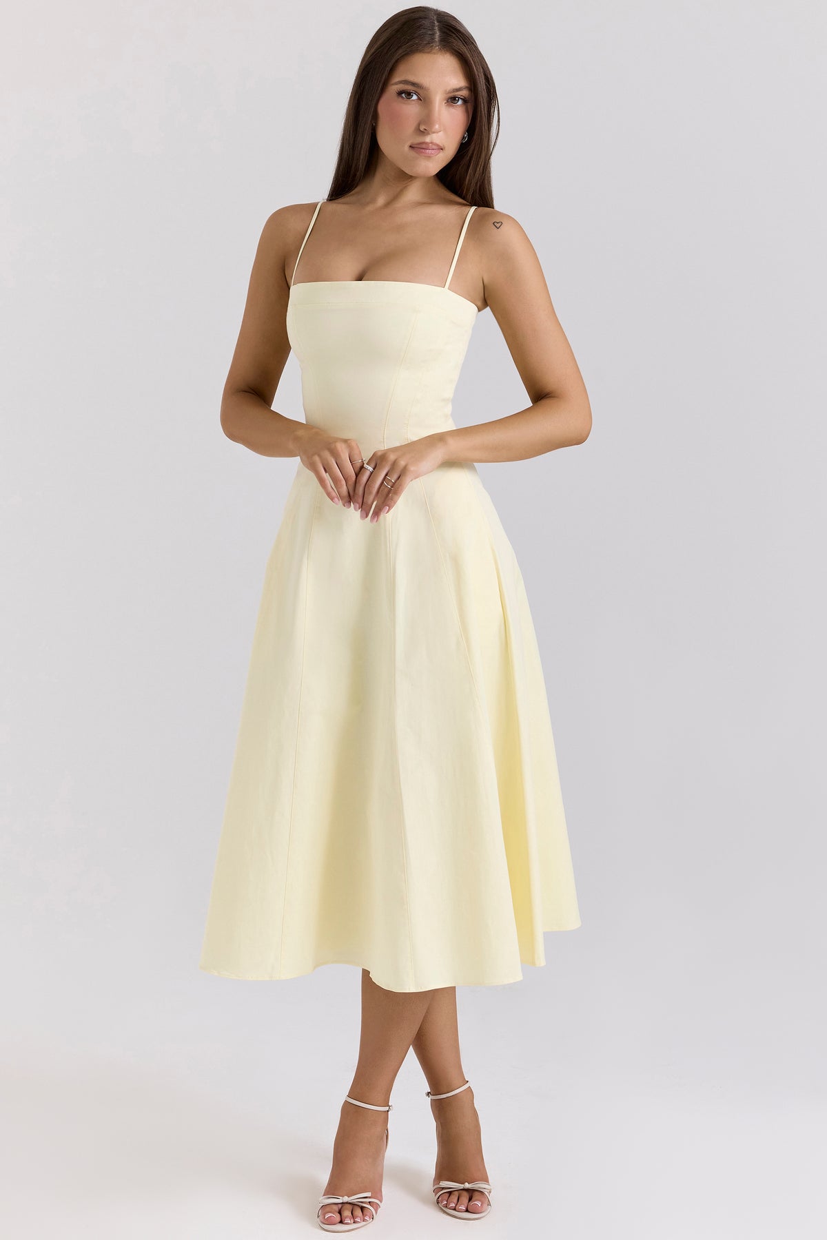 Dolly Lemon Stretch Cotton A-Line Midi Sundress