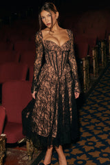 Raquel Black Lace Corset Midi Dress - SALE