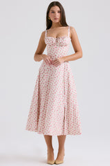 Carmen White Rosebud Print Cotton Bustier Sundress