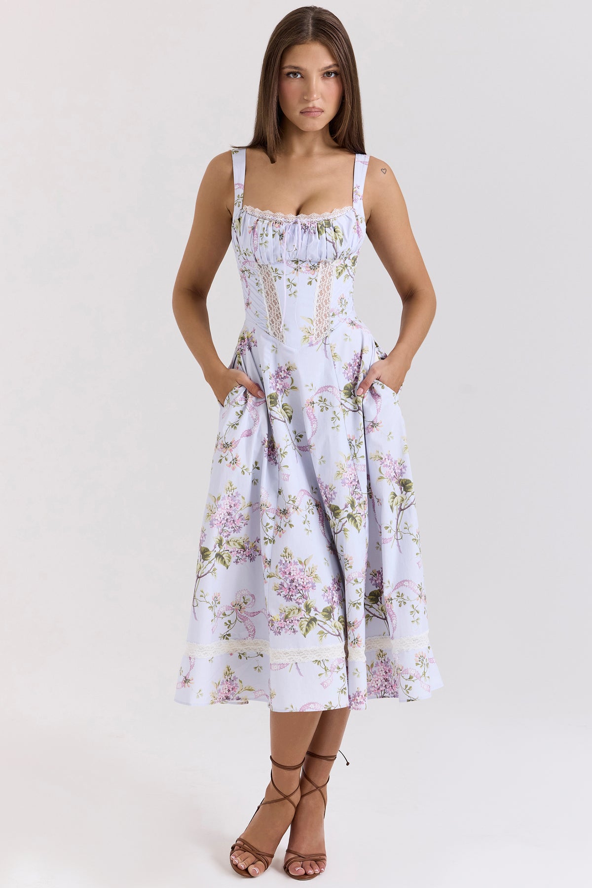 Kim Lilac Floral Cotton Midi Sundress