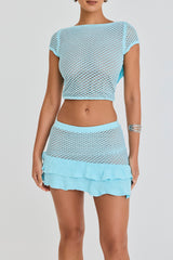 Mistress Rocks Seafoam Knit Ruffle Mini Skirt - SALE