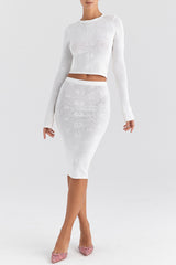 Mistress Rocks Ivory Floral Knit Midi Skirt - SALE