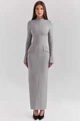 Marie-Louise Light Grey Bodycon Maxi Dress