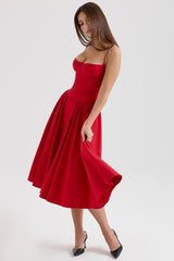 Samaria Red Gathered Midi Dress