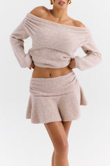 Mistress Rocks Biscuit Knit Fold Over Mini Skirt - SALE