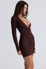 The Super Plunge Chocolate Long Sleeve Bandage Mini Dress