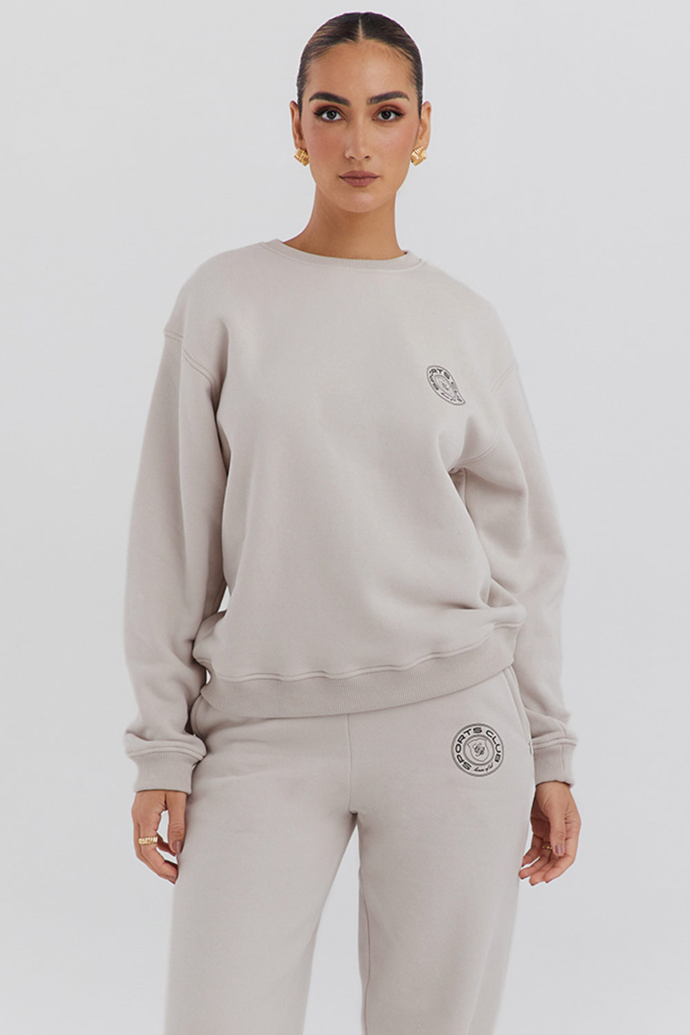 Haze Cloud Cotton Fleece-Back Crew Neck Sweatshirt