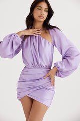 Kate Orchid Satin Wrap Front Mini Dress