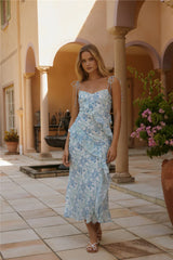 Azure Bloom Midi Dress Blue