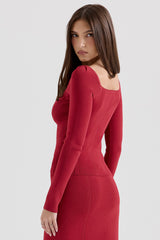 Agatha Red Fitted Long Sleeve Top