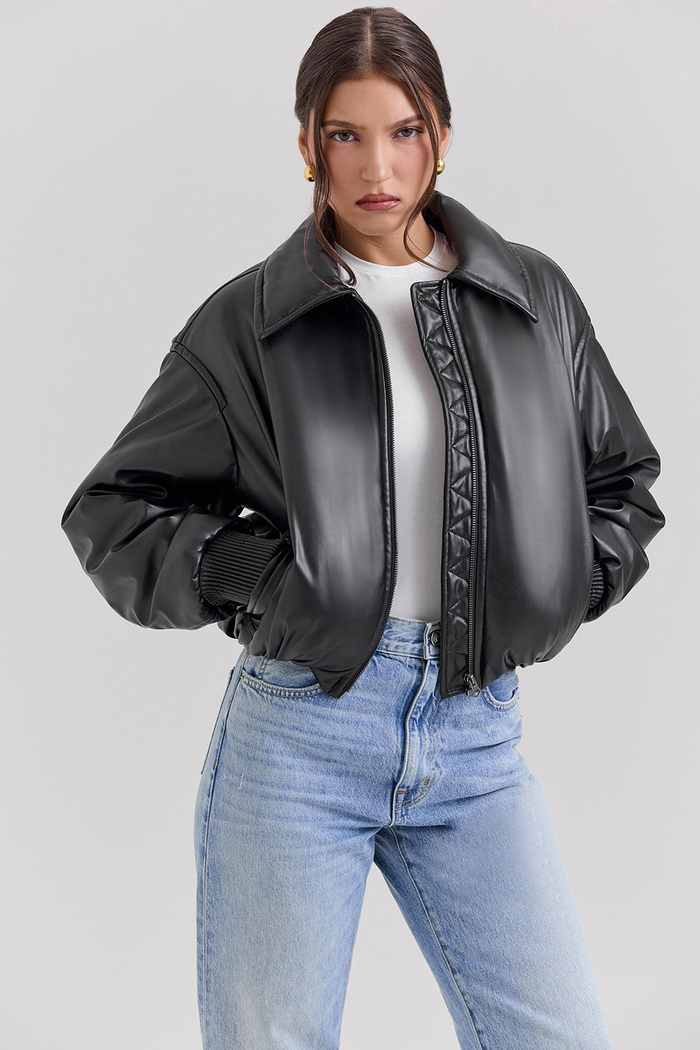 Sante Black Vegan Leather Bomber Jacket