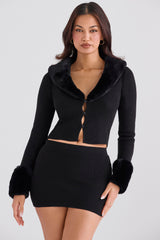 Blanche Black Faux Fur Trim Cardigan - SALE