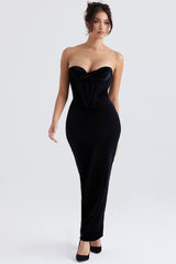Thalia Black Velvet Corset Maxi Dress