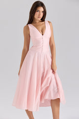 Samira Pink Chiffon Button Midi Dress