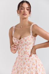 Rosalee Peach Poppy Print Cotton Bustier Sundress