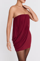 Mistress Rocks Pinot Noir Draped Strapless Mini Dress - SALE