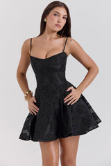 Serenita Black Floral Lace Back Mini Dress