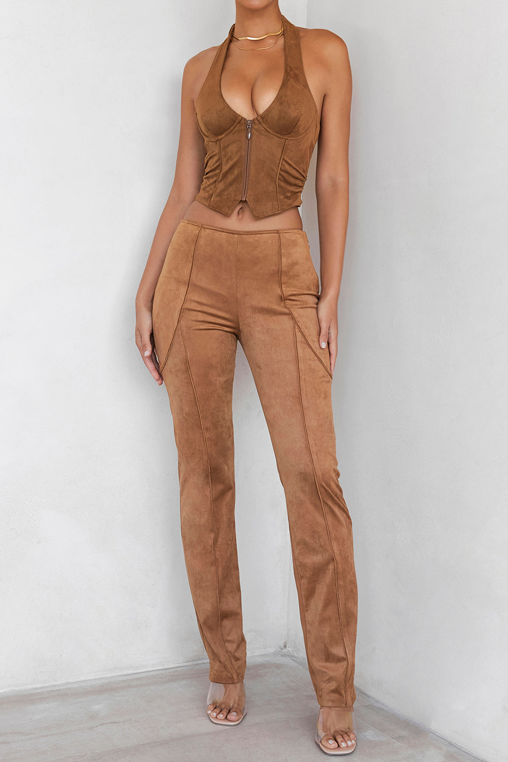 Mistress Rocks Caramel Faux Suede Trousers - SALE