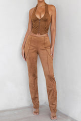 Mistress Rocks Caramel Faux Suede Trousers - SALE