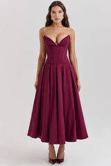 Lady Wine Strapless Midi Dress