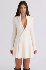 Ayla Cream Asymmetric Knitted Mini Dress