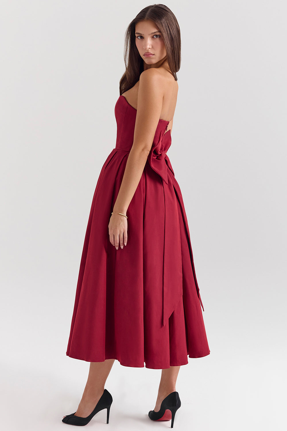 Pandora Berry Strapless Detachable Bow Midi Dress