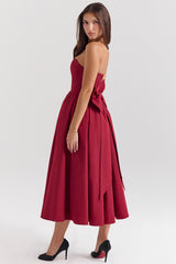 Pandora Berry Strapless Detachable Bow Midi Dress