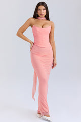 Hallie Peach Strapless Corset With Neck Scarf