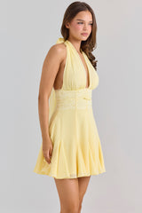 Ailani Butter Yellow Georgette Halter Neck Mini Dress