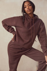 Halo Chocolate Cotton Fleece-Back Oversized Hoodie