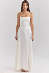 Anabella Ivory Satin Lace Up Maxi Dress